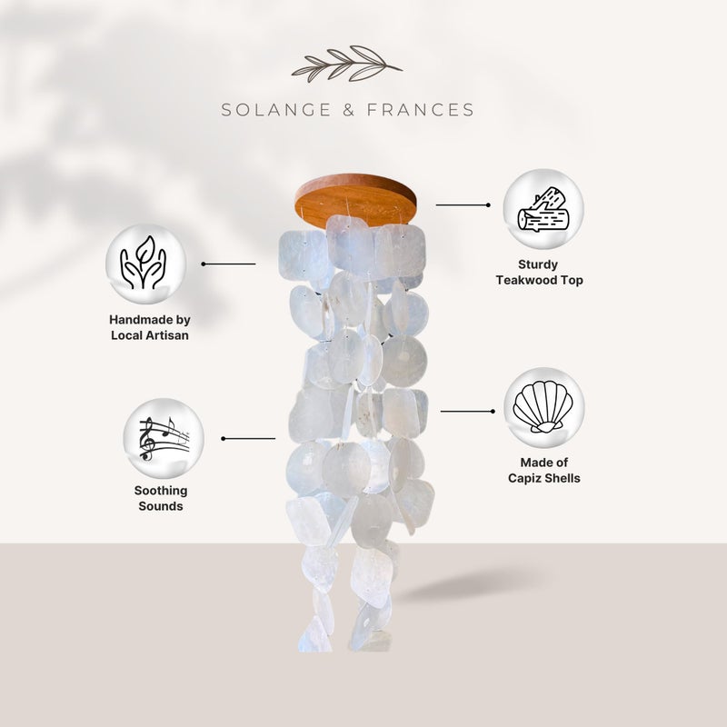 Solange & Frances Wind Chimes for Outside  Gifts for Women Who Have Everything  Sea Glass Windchimes  Gift Ideas for mom  Outdoor Decor  Capiz Shell Windchime  Gifts for Mom - Image 4